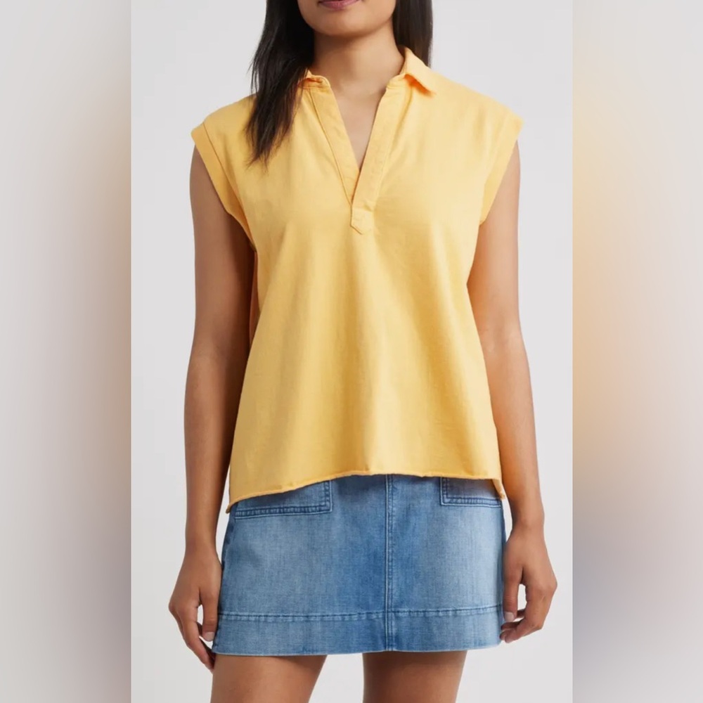 NWOT Frank & Eileen Sleeveless Collared Top Sz M mustard yellow